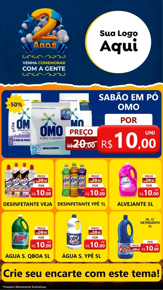 Modelo de Rede Social para Stories com o tema Aniversário de 2 anos para Produtos de Limpeza