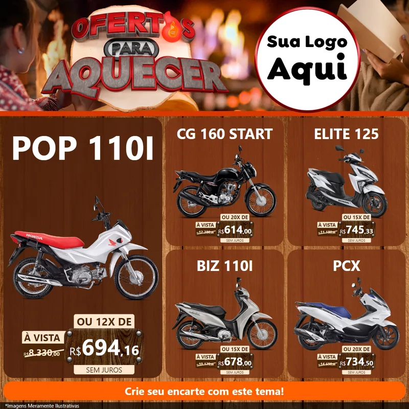 Modelo de Rede Social para Feed Facebook com o tema Ofertas Para Aquecer para Concessionaria de Motos