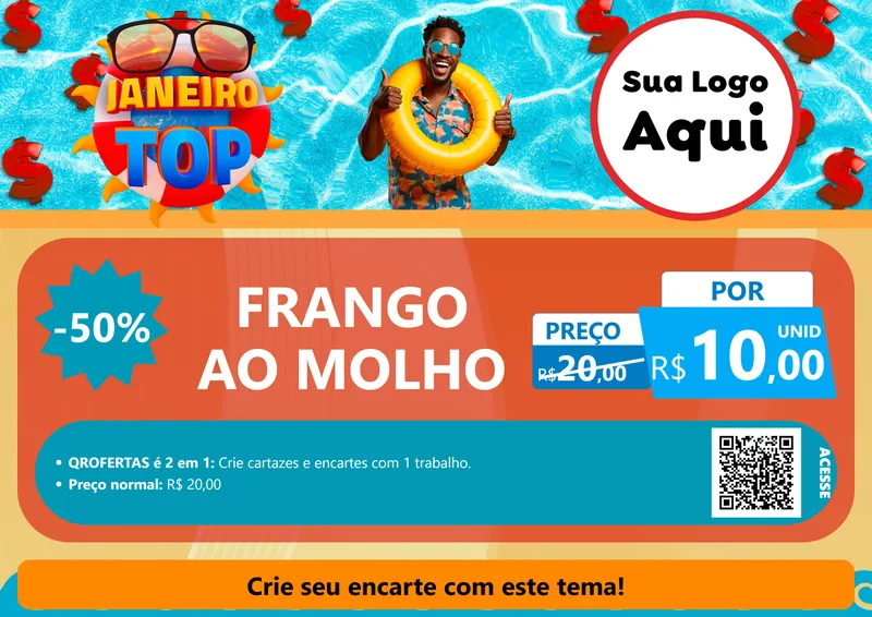 Modelo de Cartaz para Cartaz A4 Horizontal com o tema Janeiro Top para Restaurante