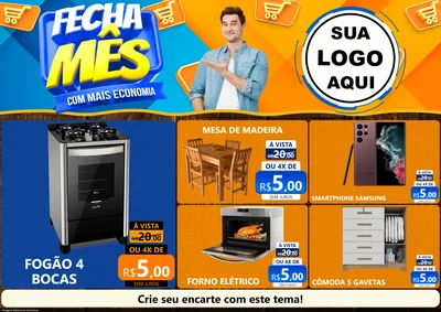Modelo de Encarte para Encarte A4 Horizontal com o tema Fecha Mês Com Mais Economia para Móveis e Eletro