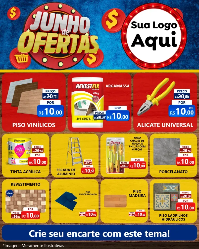 Modelo de Rede Social para Feed Instagram com o tema Junho de Ofertas para Material para Construção