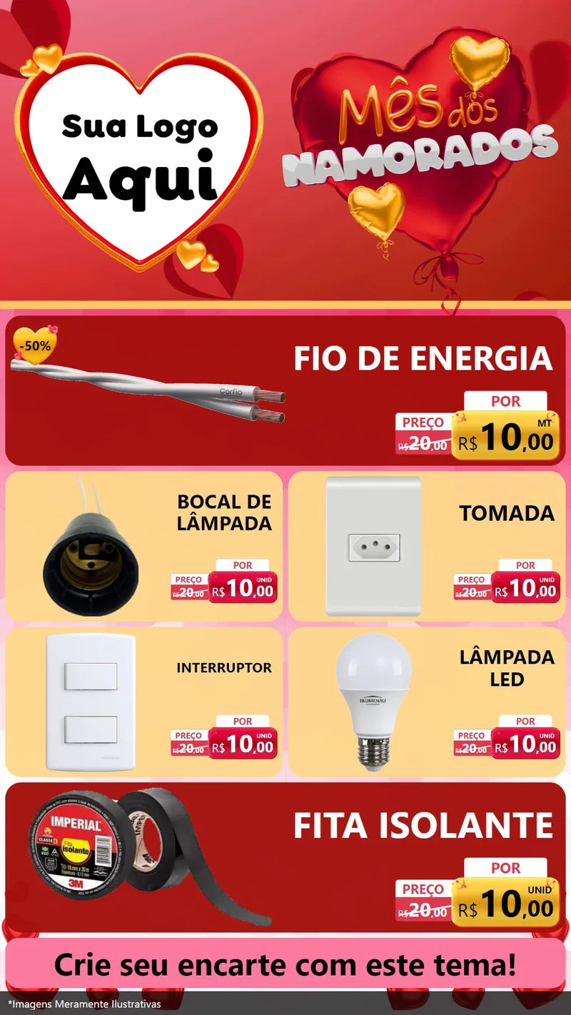 Modelo de TV para TV Vertical com o tema Mês dos Namorados para Materiais Elétricos