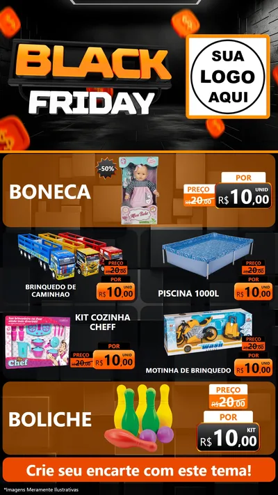 Modelo de TV para TV Vertical com o tema Black Friday para Brinquedos