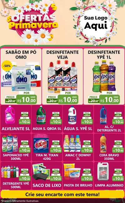 Modelo de Encarte para Encarte Grande com o tema Ofertas de Primavera para Produtos de Limpeza