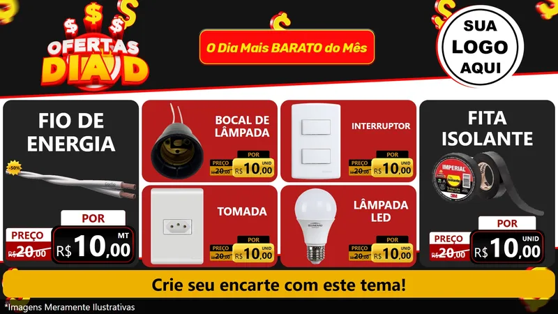 Modelo de TV para TV Horizontal com o tema Ofertas Dia D para Materiais Elétricos