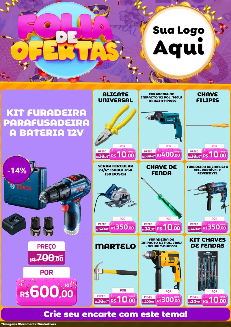 Modelo de Encarte para Encarte A4 Vertical com o tema Folia de Ofertas para Maquinas e Ferramentas