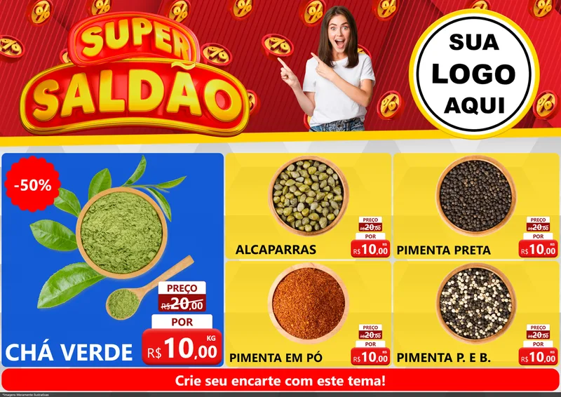 Modelo de Encarte para Encarte A4 Horizontal com o tema Super Saldão para Produtos Naturais
