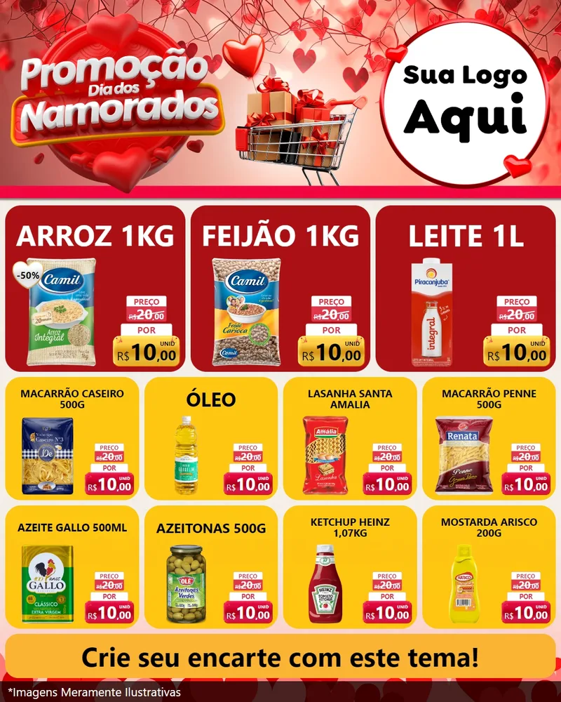 Modelo de Rede Social para Feed Instagram com o tema Promoção Dia dos Namorados para Supermercado