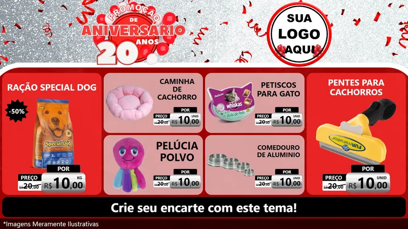 Modelo de TV para TV Horizontal com o tema Promoção de Aniversário - 20 Anos para Pet Shop