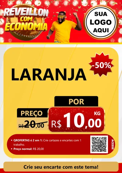 Modelo de Cartaz para Cartaz A4 Vertical com o tema Réveillon com Economia para Hortifrúti