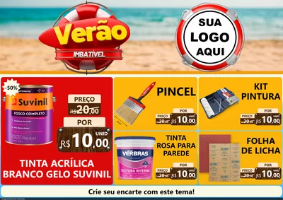 Modelo de Encarte para Encarte A4 Horizontal com o tema Verão Imbatível para Tintas e Ferramentas