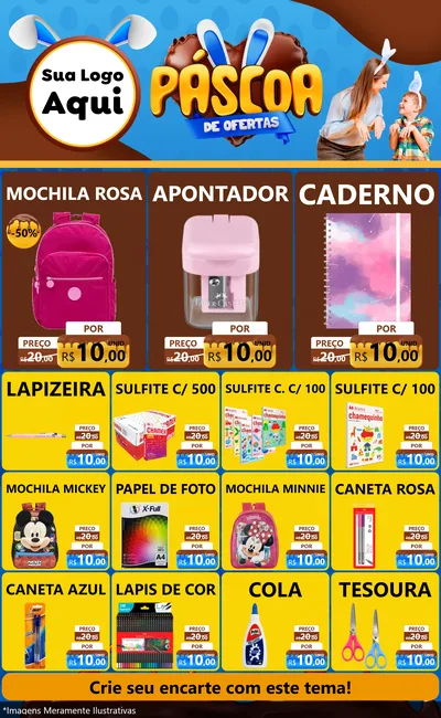 Modelo de Encarte para Encarte Grande com o tema Páscoa de Ofertas para Papelaria