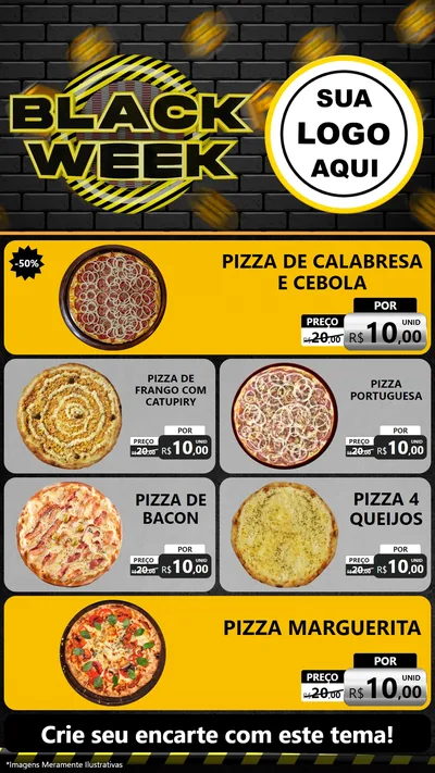 Modelo de TV para TV Vertical com o tema Black Week para Pizzaria