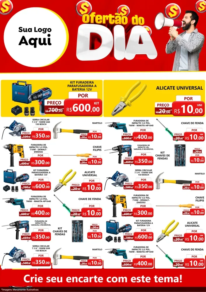 Modelo de Encarte para Encarte A4 Vertical com o tema Ofertão do dia para Maquinas e Ferramentas