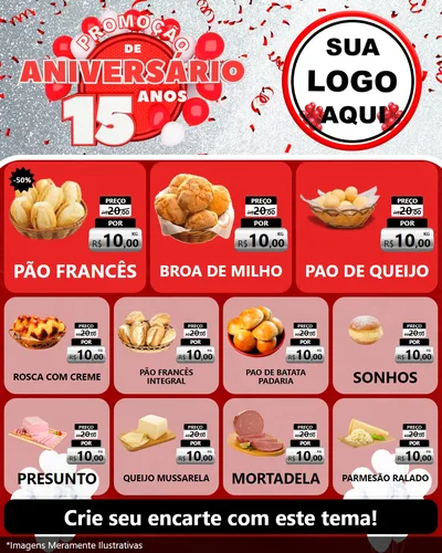Modelo de Rede Social para Feed Instagram com o tema Promoção de Aniversário - 15 Anos para Padaria