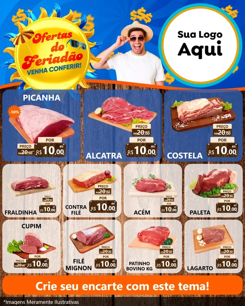 Modelo de Rede Social para Feed Instagram com o tema Ofertas do Feriadão para Açougue
