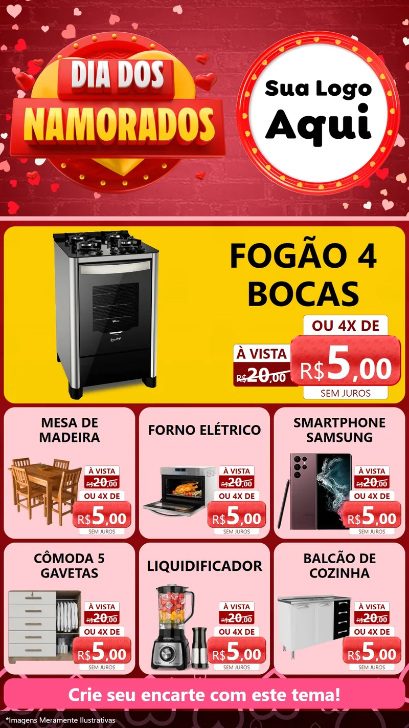 Modelo de Rede Social para Stories com o tema Dia Dos Namorados para Móveis e Eletro