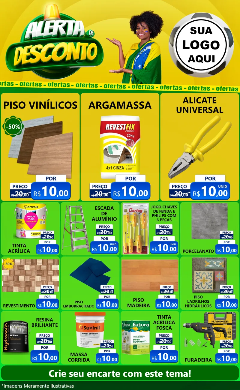 Modelo de Encarte para Encarte Grande com o tema Alerta de Desconto para Material para Construção