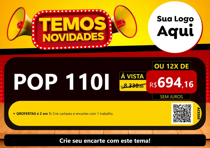 Modelo de Cartaz para Cartaz A4 Horizontal com o tema Temos Novidades para Concessionaria de Motos