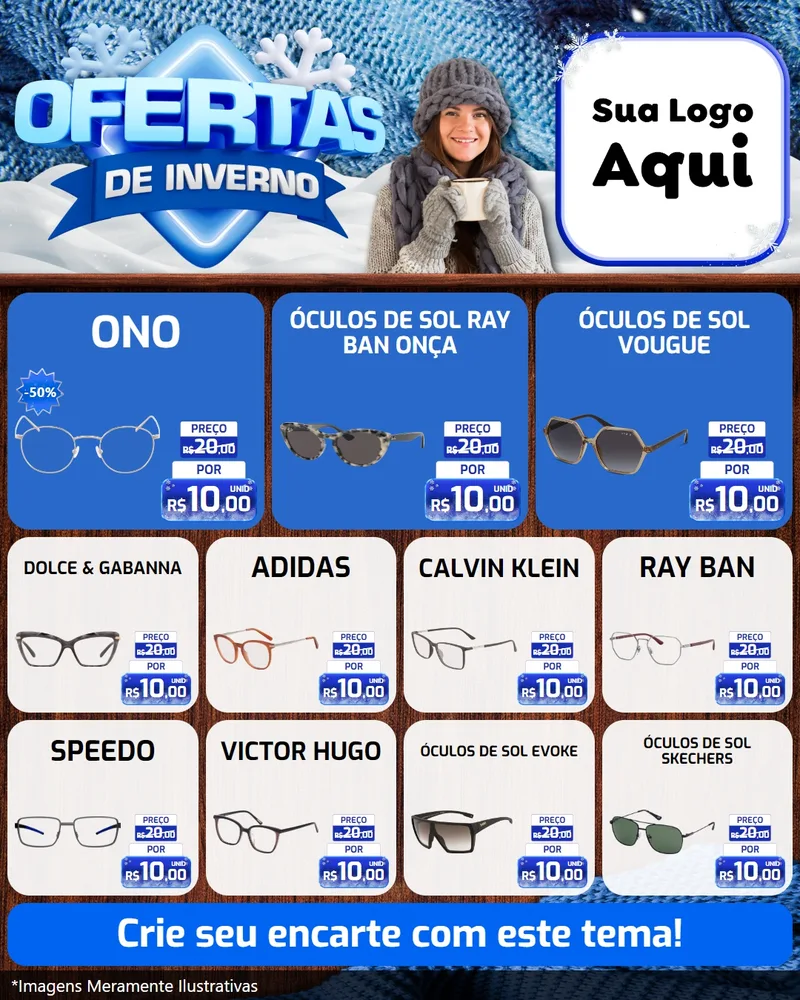 Modelo de Rede Social para Feed Instagram com o tema Ofertas de Inverno para Óticas