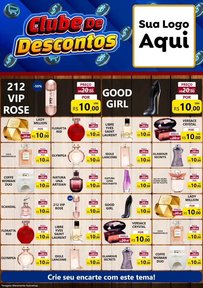 Modelo de Encarte para Encarte A4 Vertical com o tema Clube de Descontos para Perfumes