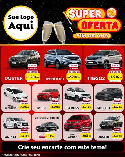 Modelo de Rede Social para Feed Instagram com o tema Super Oferta Fim de Ano para Concessionaria de Carros