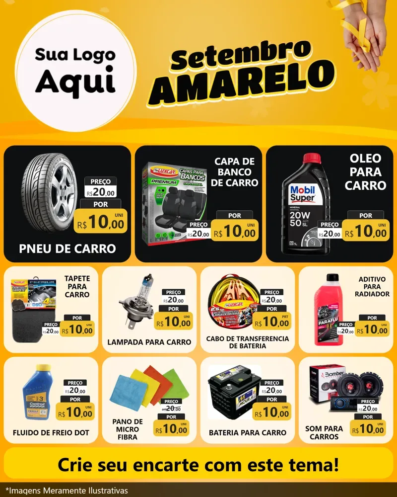 Modelo de Rede Social para Feed Instagram com o tema Setembro Amarelo para Auto peças