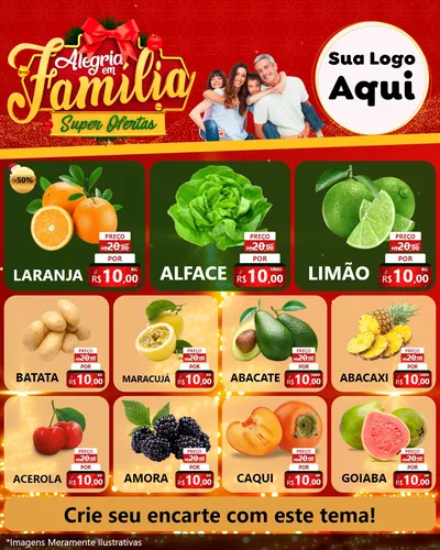 Modelo de Rede Social para Feed Instagram com o tema Alegria em Família Super Ofertas - Natal para Hortifrúti
