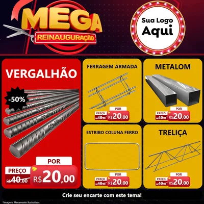 Modelo de Rede Social para Feed Facebook com o tema Mega Reinauguração para Ferragens