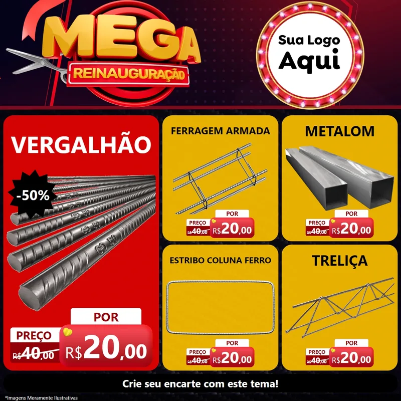 Modelo de Rede Social para Feed Facebook com o tema Mega Reinauguração para Ferragens