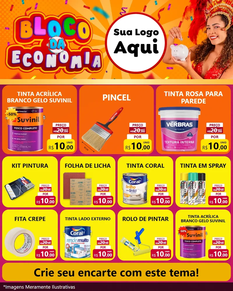 Modelo de Rede Social para Feed Instagram com o tema Bloco da Economia para Tintas e Ferramentas