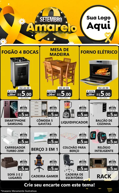 Modelo de Encarte para Encarte Grande com o tema Setembro Amarelo para Móveis e Eletro