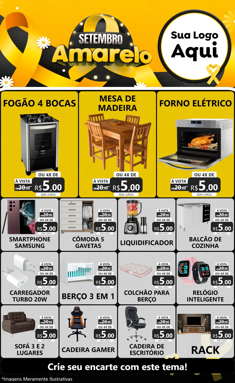 Modelo de Encarte para Encarte Grande com o tema Setembro Amarelo para Móveis e Eletro