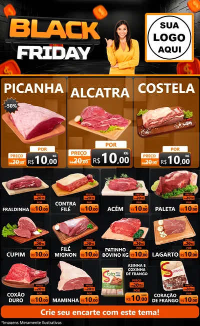 Modelo de Encarte para Encarte Grande com o tema Black Friday para Açougue