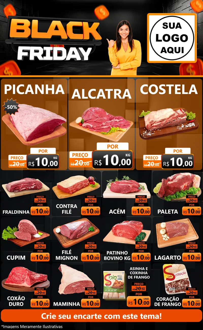 Modelo de Encarte para Encarte Grande com o tema Black Friday para Açougue