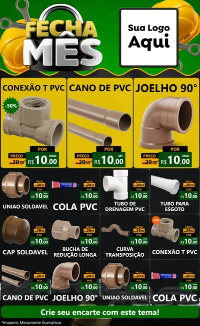 Modelo de Encarte para Encarte Grande com o tema Fecha Mês para Tubos e conexões