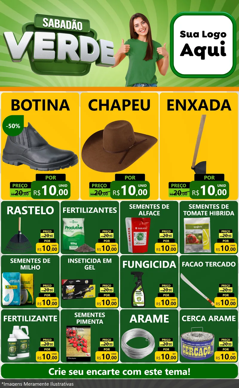 Modelo de Encarte para Encarte Grande com o tema Sabadão Verde para Agropecuária