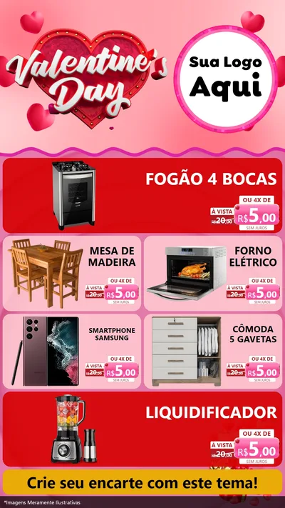 Modelo de TV para TV Vertical com o tema Valentine's Day para Móveis e Eletro