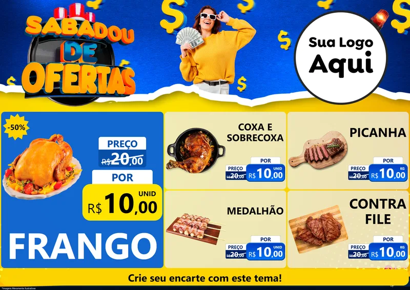 Modelo de Encarte para Encarte A4 Horizontal com o tema Sabadou de Ofertas para Assados