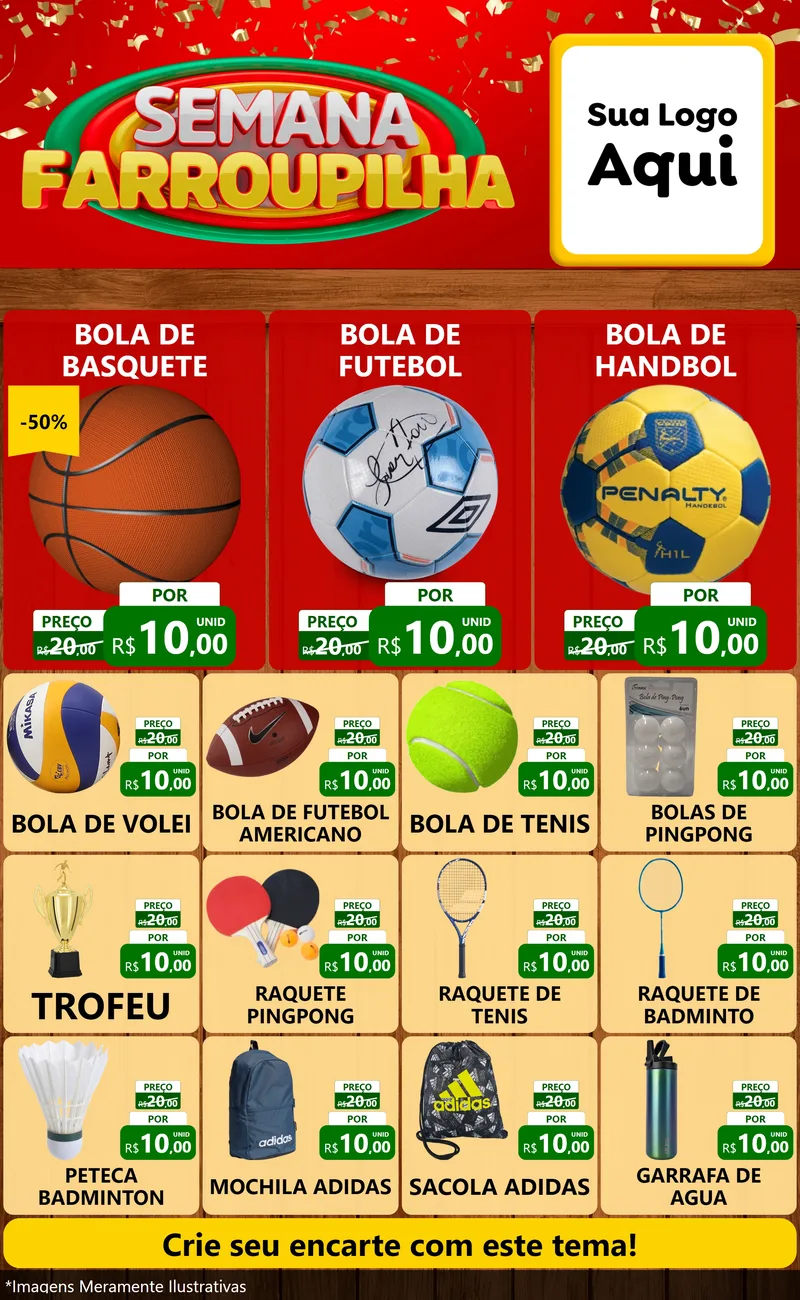 Modelo de Encarte para Encarte Grande com o tema Semana Farroupilha para Artigos Esportivos