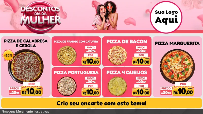 Modelo de TV para TV Horizontal com o tema Descontos Dia da Mulher para Pizzaria