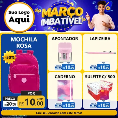 Modelo de Rede Social para Feed Facebook com o tema Março Imbatível para Papelaria