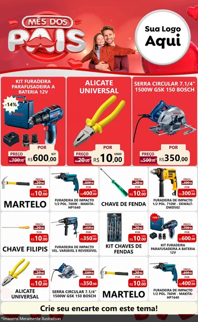 Modelo de Encarte para Encarte Grande com o tema Mês dos Pais para Maquinas e Ferramentas