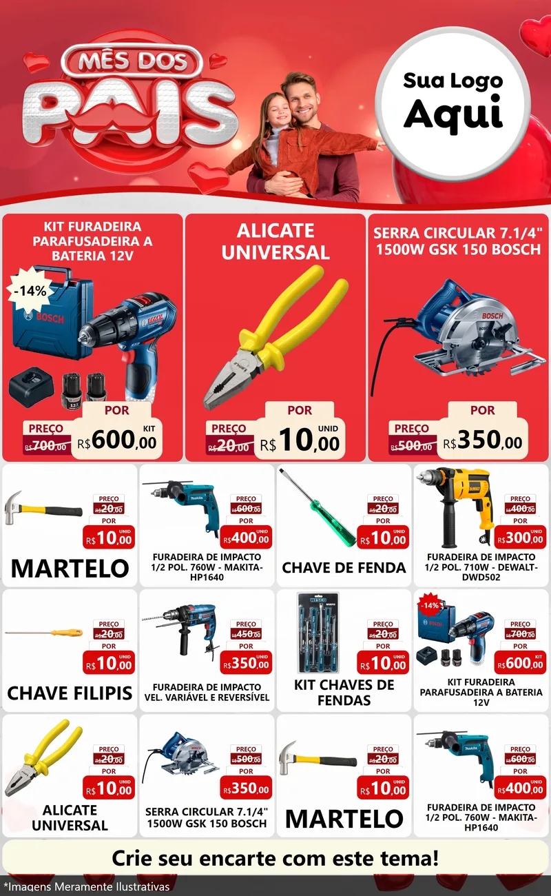 Modelo de Encarte para Encarte Grande com o tema Mês dos Pais para Maquinas e Ferramentas