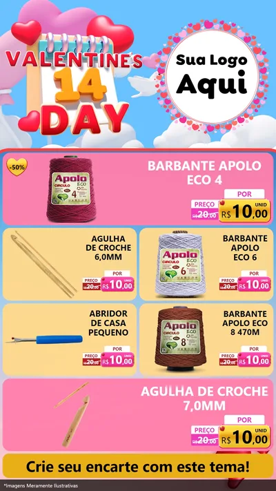 Modelo de TV para TV Vertical com o tema Valentine's Day para Armarinho e Aviamentos