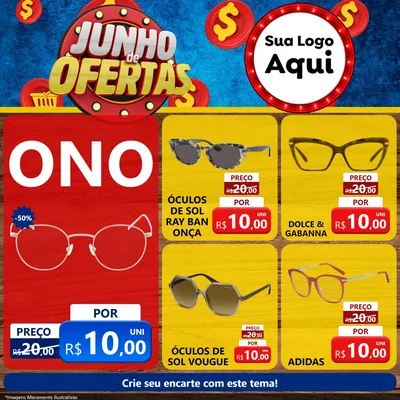Modelo de Rede Social para Feed Facebook com o tema Junho de Ofertas para Óticas