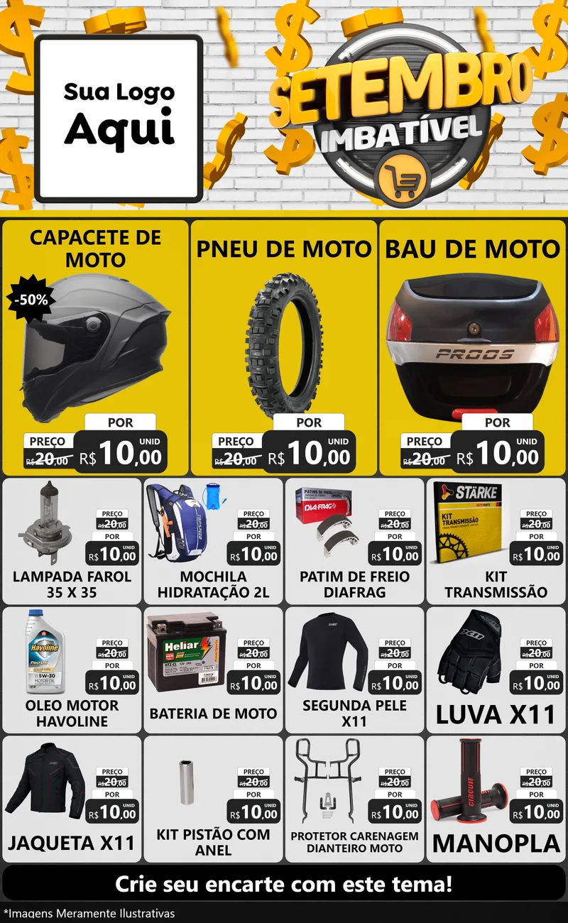 Modelo de Encarte para Encarte Grande com o tema Setembro Imbatível para Moto peças
