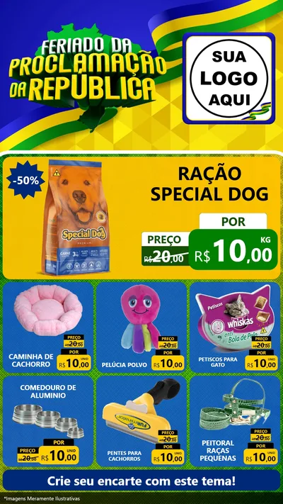 Modelo de Rede Social para Stories com o tema Feriado da Proclamação da República para Pet Shop