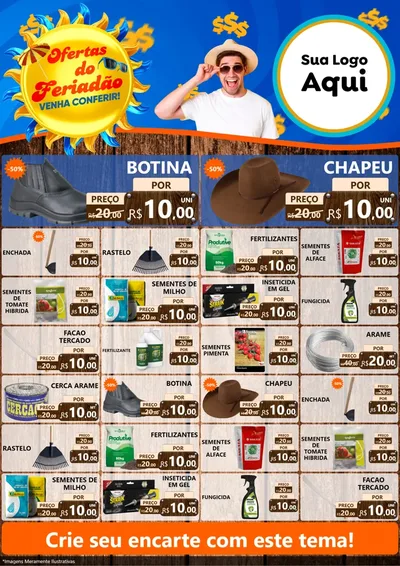 Modelo de Encarte para Encarte A4 Vertical com o tema Ofertas do Feriadão para Agropecuária