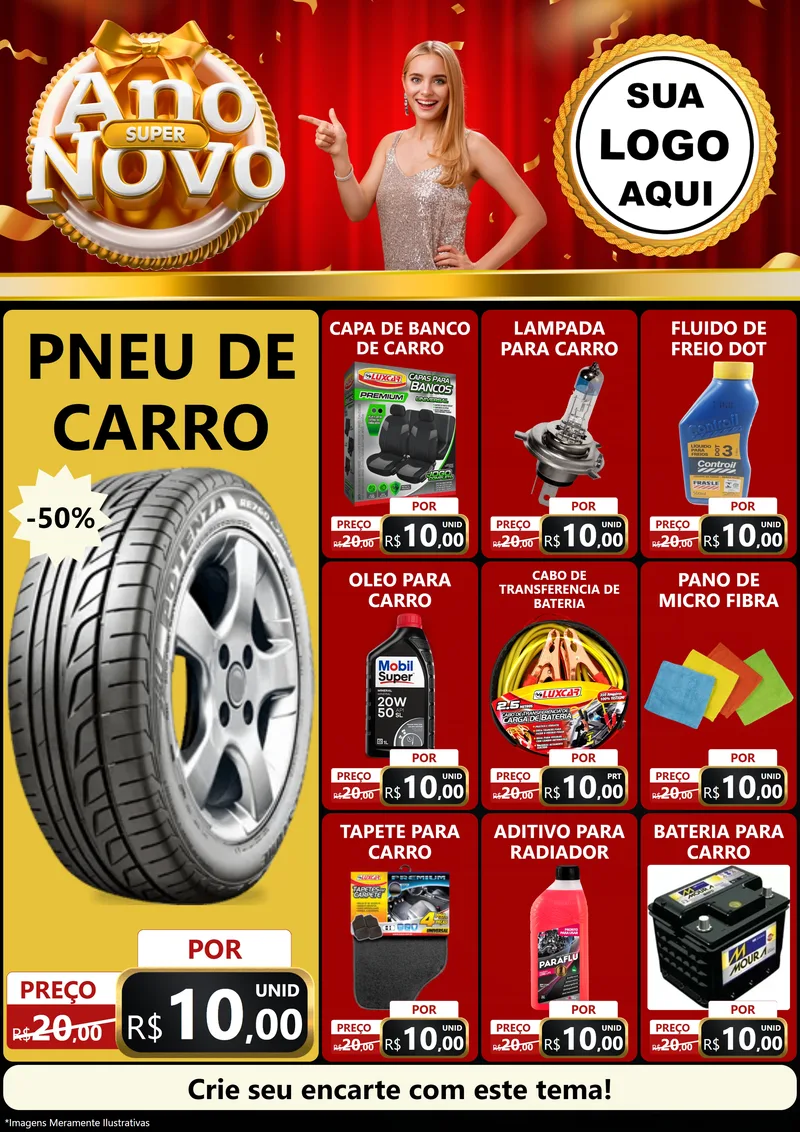 Modelo de Encarte para Encarte A4 Vertical com o tema Super Ano Novo para Auto peças